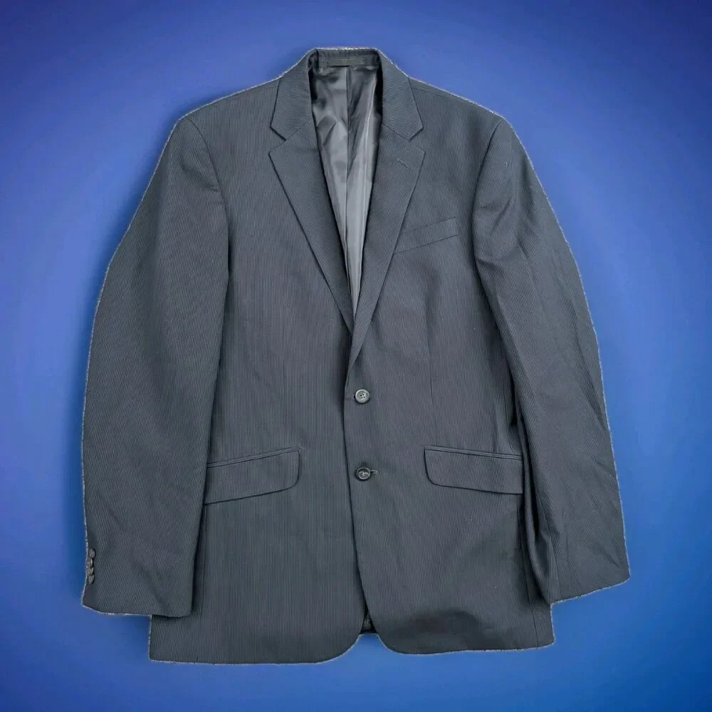 Kenneth Cole Reaction Blazer Jacket Mens 42L‎ Deep Navy Pin Striped